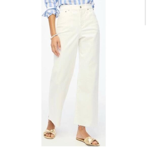 J. Crew NWT Women's Wide Leg Crop Jeans with All-Day Stretch White Sz 24P Petite - Picture 1 of 10